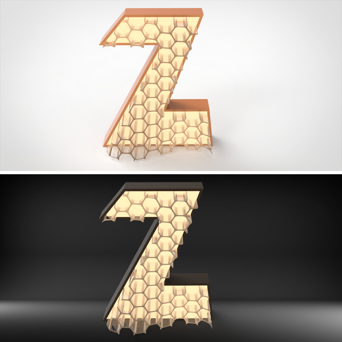 Company R&D - Honeycomb Product Series - 3D Printed Glow-in-the-Dark Letters - 1